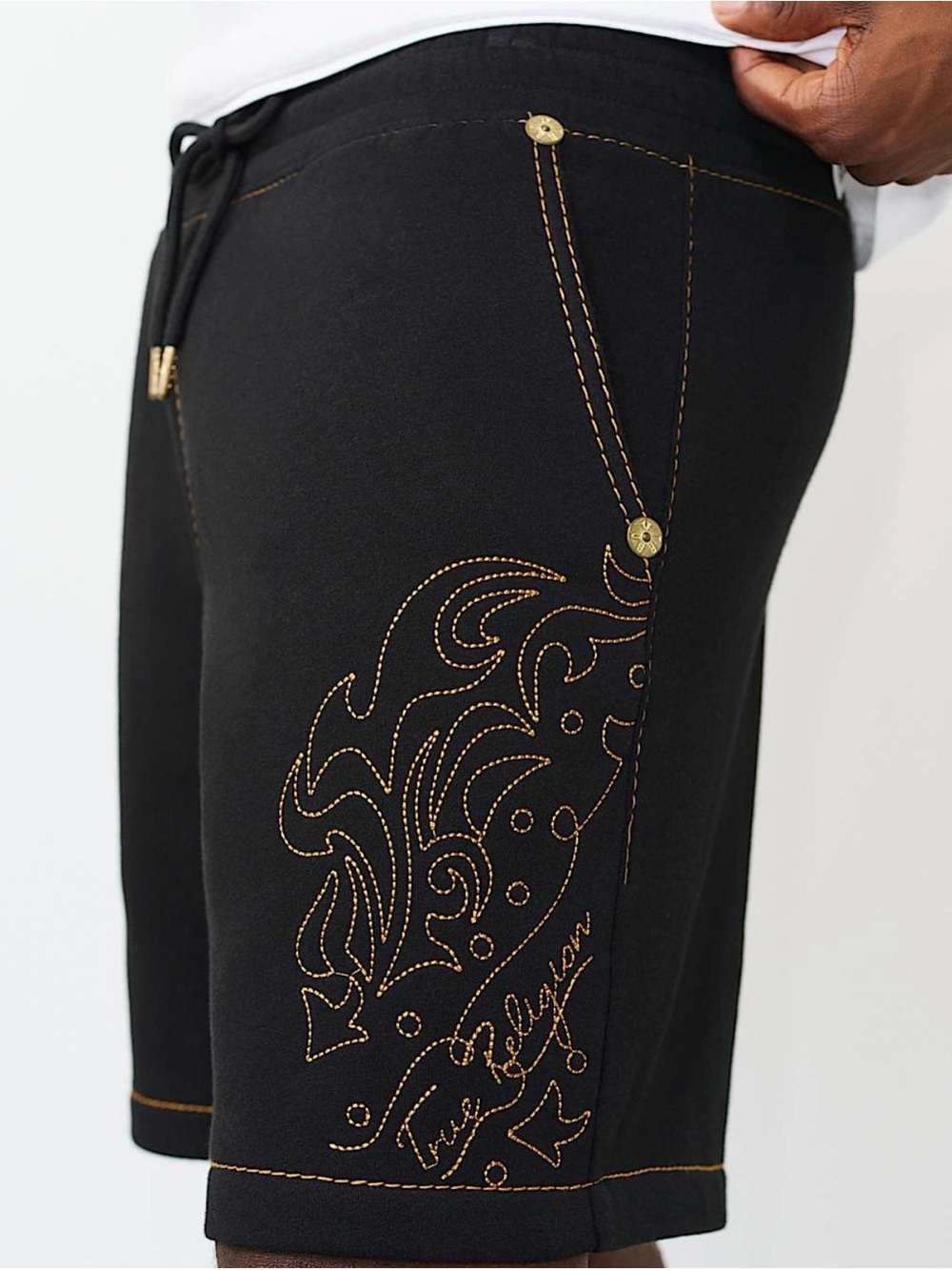 New Authentic Men's True Religion Short Pants Black Gold Stitch Large
Summer